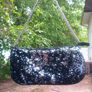 Black sequin handbag with chain strap
